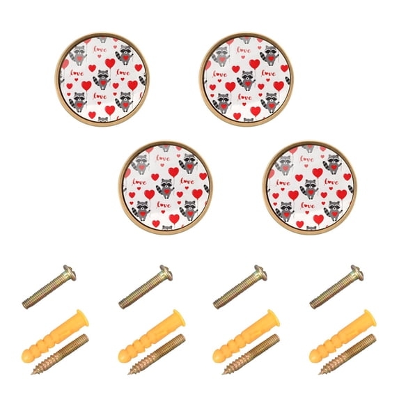 WEIYEKO 4 Pack Kitchen Cabinet Knobs Round Zinc Drawer Pulls, Raccoon and Love Heart