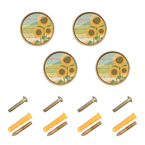 WEIYEKO 4 Pack Kitchen Cabinet Knobs Round Zinc Drawer Pulls, Retro Sunflower Poster