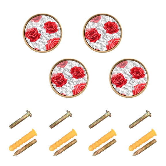 WEIYEKO 4 Pack Kitchen Cabinet Knobs Round Zinc Drawer Pulls, Rose and Letters