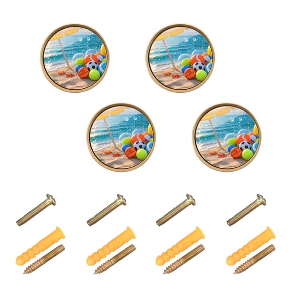 WEIYEKO 4 Pack Kitchen Cabinet Knobs Round Zinc Drawer Pulls, Sports Ball Umbrella Starfish