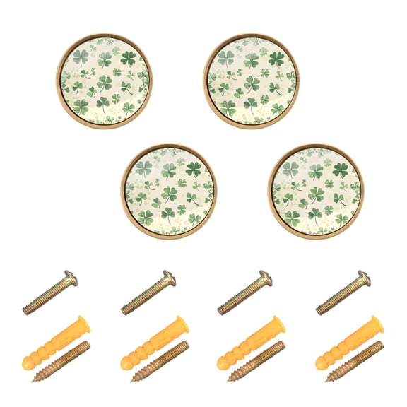 WEIYEKO 4 Pack Kitchen Cabinet Knobs Round Zinc Drawer Pulls, St. Patrick's Day Clover