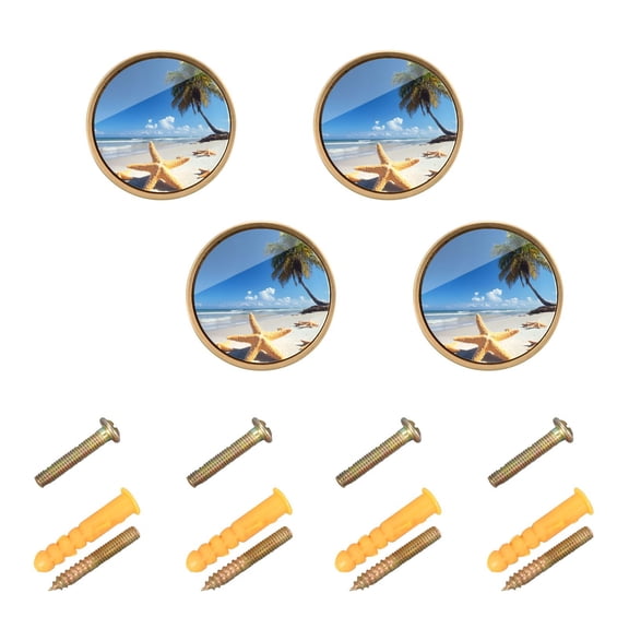 WEIYEKO 4 Pack Kitchen Cabinet Knobs Round Zinc Drawer Pulls, Starfish Beach Coconut Tree