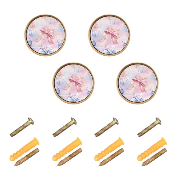 WEIYEKO 4 Pack Kitchen Cabinet Knobs Round Zinc Drawer Pulls, Watercolor Bow and Rose Flower