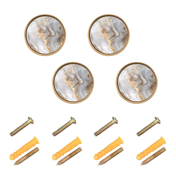 WEIYEKO 4 Pack Kitchen Cabinet Knobs Round Zinc Drawer Pulls, White Gold Marble