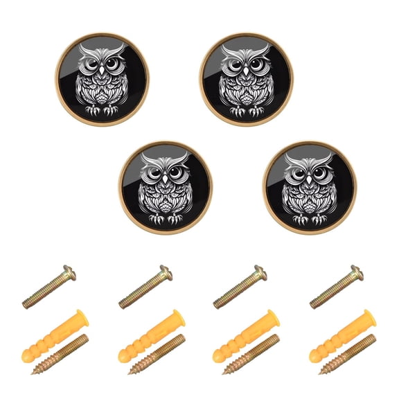 WEIYEKO 4 Pack Kitchen Cabinet Knobs Round Zinc Drawer Pulls, White Hand Drawn Owl
