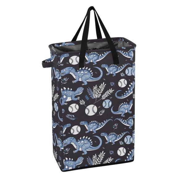 WEIYEKO Collapsible Laundry Basket 48L Waterproof Clothes Hamper Reinforced Handles Drawstring Mesh Cover, Cartoon Dinosaur and Baseball