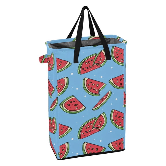 WEIYEKO Collapsible Laundry Basket 48L Waterproof Clothes Hamper Reinforced Handles Drawstring Mesh Cover, Cartoon Watermelon Slice
