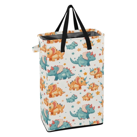 WEIYEKO Collapsible Laundry Basket 48L Waterproof Clothes Hamper Reinforced Handles Drawstring Mesh Cover, Cute Dinosaur