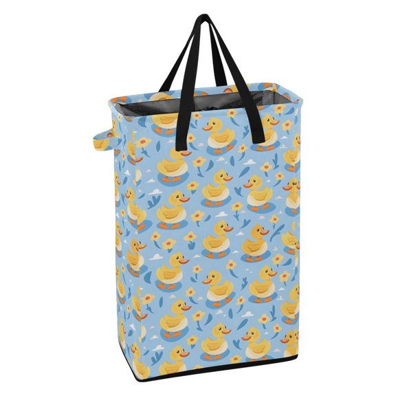 WEIYEKO Collapsible Laundry Basket 48L Waterproof Clothes Hamper Reinforced Handles Drawstring Mesh Cover, Duck on Water