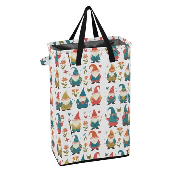 WEIYEKO Collapsible Laundry Basket 48L Waterproof Clothes Hamper Reinforced Handles Drawstring Mesh Cover, Dwarfs Flower Butterfly