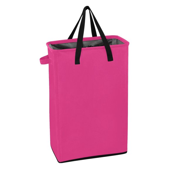 WEIYEKO Collapsible Laundry Basket 48L Waterproof Clothes Hamper Reinforced Handles Drawstring Mesh Cover, Neon Pink