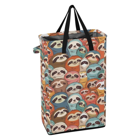 WEIYEKO Collapsible Laundry Basket 48L Waterproof Clothes Hamper Reinforced Handles Drawstring Mesh Cover, Pandas Head