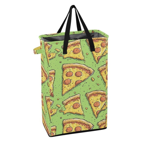 WEIYEKO Collapsible Laundry Basket 48L Waterproof Clothes Hamper Reinforced Handles Drawstring Mesh Cover, Pizza Doodle