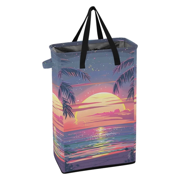 WEIYEKO Collapsible Laundry Basket 48L Waterproof Clothes Hamper Reinforced Handles Drawstring Mesh Cover, Sunset