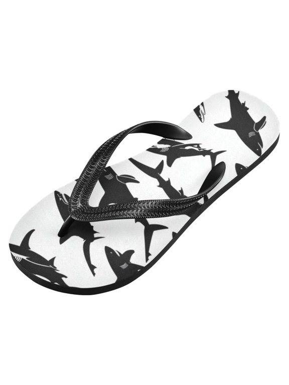 Unisex Flip Flops for Men Women Non-Slip Comfortable Lightweight Beach Thong Sandals, Black Shark Silhouettes