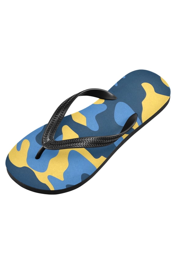Unisex Flip Flops for Men Women Non-Slip Comfortable Lightweight Beach Thong Sandals, Blue and Yellow Camouflage