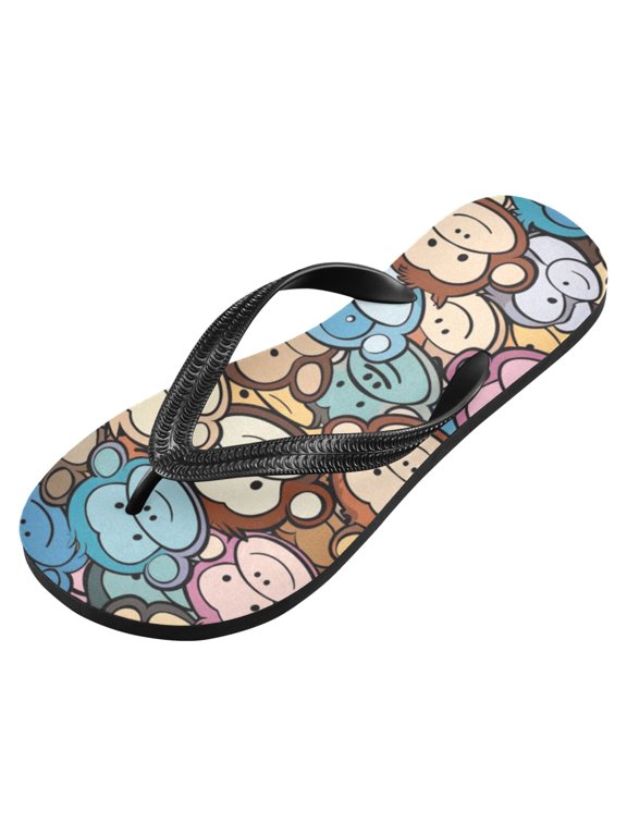 Unisex Flip Flops for Men Women Non-Slip Comfortable Lightweight Beach Thong Sandals, Cartoon Monkeys Face