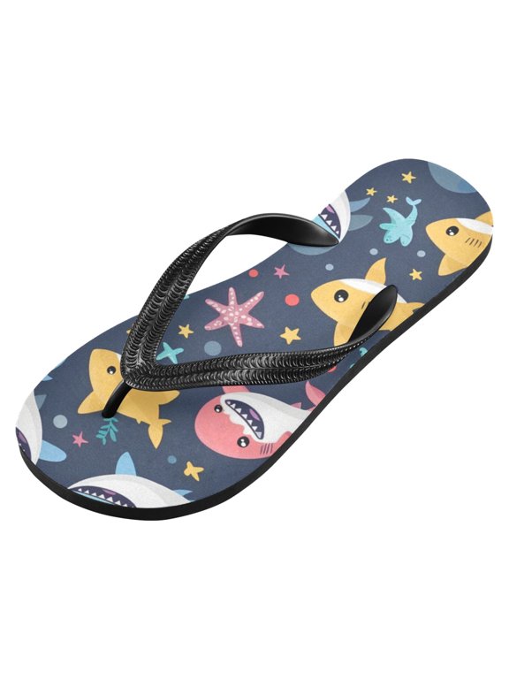 Unisex Flip Flops for Men Women Non-Slip Comfortable Lightweight Beach Thong Sandals, Cartoon Shark Seaweed Starfish