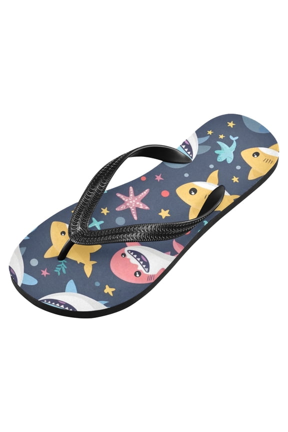 Unisex Flip Flops for Men Women Non-Slip Comfortable Lightweight Beach Thong Sandals, Cartoon Shark Seaweed Starfish