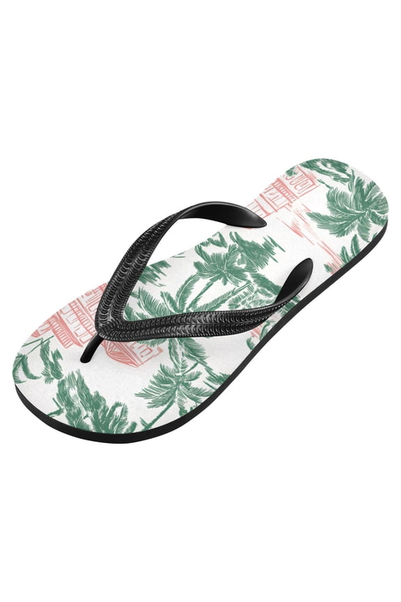 Unisex Flip Flops for Men Women Non-Slip Comfortable Lightweight Beach Thong Sandals, Coconut Tree House