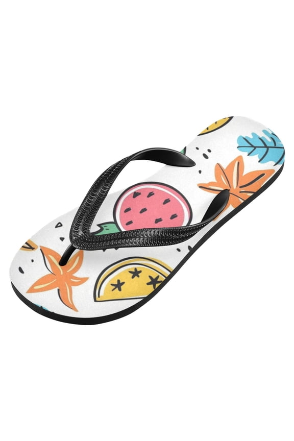 Unisex Flip Flops for Men Women Non-Slip Comfortable Lightweight Beach Thong Sandals, Coconut Tree and Fruit