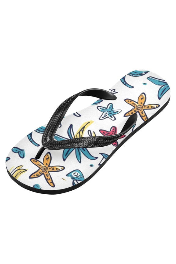 Unisex Flip Flops for Men Women Non-Slip Comfortable Lightweight Beach Thong Sandals, Coconut Tree and Starfish