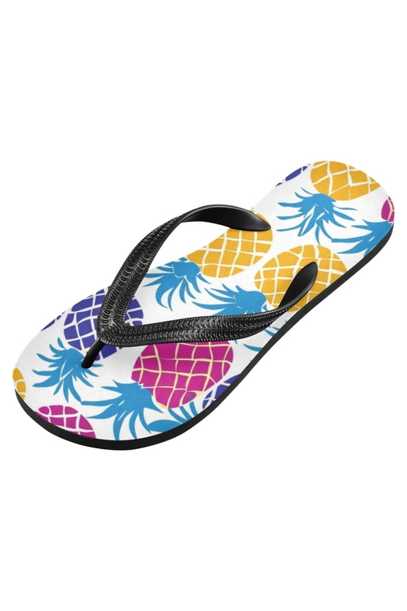 Unisex Flip Flops for Men Women Non-Slip Comfortable Lightweight Beach Thong Sandals, Colorful Pineapple Outline