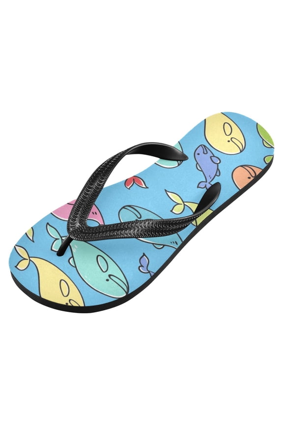 Unisex Flip Flops for Men Women Non-Slip Comfortable Lightweight Beach Thong Sandals, Colorful Whales in Ocean