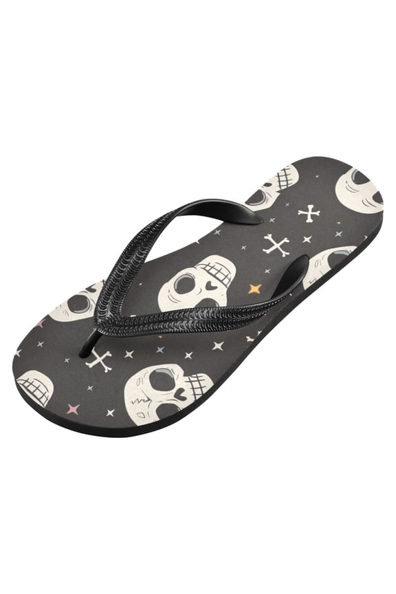 Unisex Flip Flops for Men Women Non-Slip Comfortable Lightweight Beach Thong Sandals, Cute Skull with Star