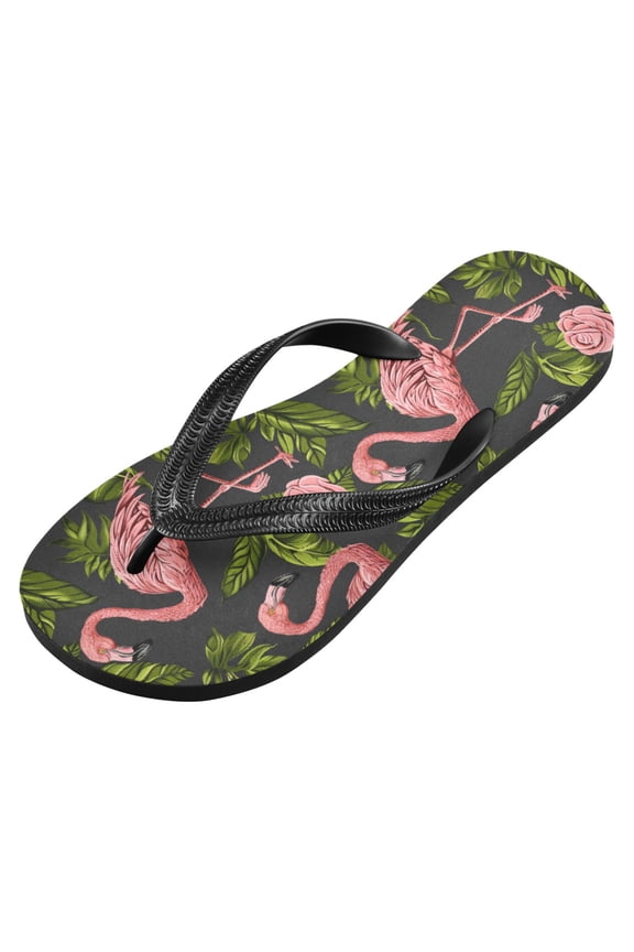 Unisex Flip Flops for Men Women Non-Slip Comfortable Lightweight Beach Thong Sandals, Flamingo Leaves Rose