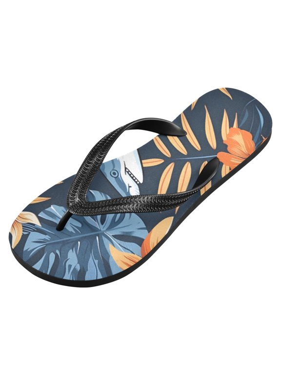 Unisex Flip Flops for Men Women Non-Slip Comfortable Lightweight Beach Thong Sandals, Flower and Shark