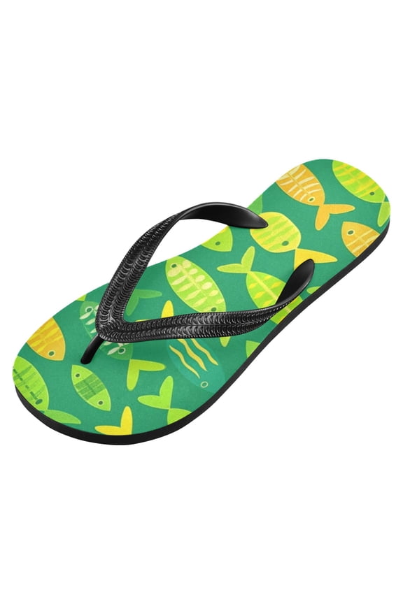 Unisex Flip Flops for Men Women Non-Slip Comfortable Lightweight Beach Thong Sandals, Hand Drawn Fishes