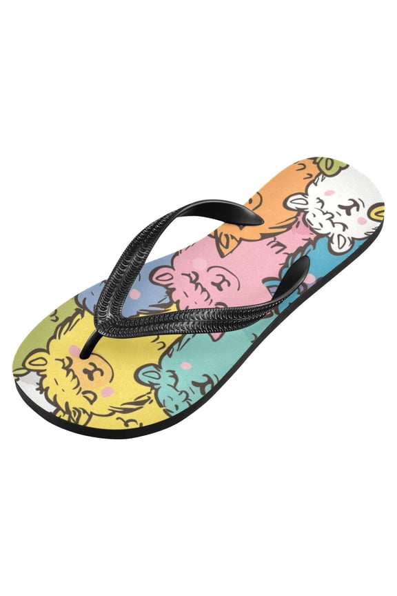 Unisex Flip Flops for Men Women Non-Slip Comfortable Lightweight Beach Thong Sandals, Happy Alpaca Face