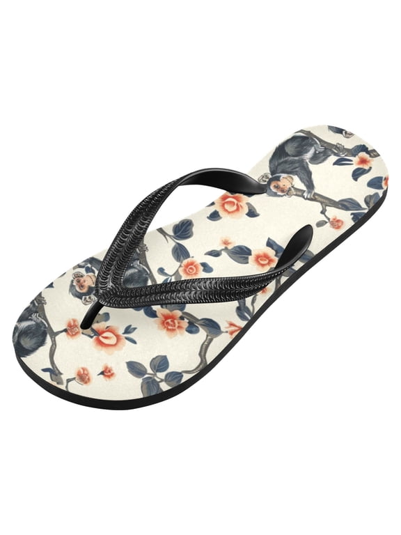 Unisex Flip Flops for Men Women Non-Slip Comfortable Lightweight Beach Thong Sandals, Monkeys on Branches with Flowers