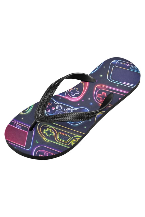 Unisex Flip Flops for Men Women Non-Slip Comfortable Lightweight Beach Thong Sandals, Neon Gaming Joystick