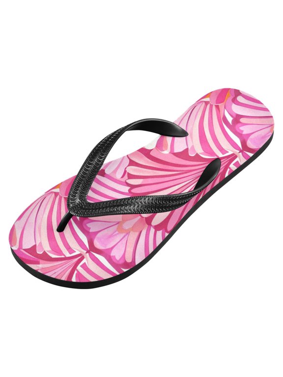 Unisex Flip Flops for Men Women Non-Slip Comfortable Lightweight Beach Thong Sandals, Pink Striped Shells