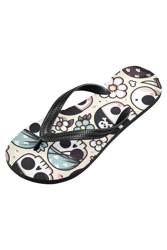 Unisex Flip Flops for Men Women Non-Slip Comfortable Lightweight Beach Thong Sandals, Pirate Skull Head with Daisy