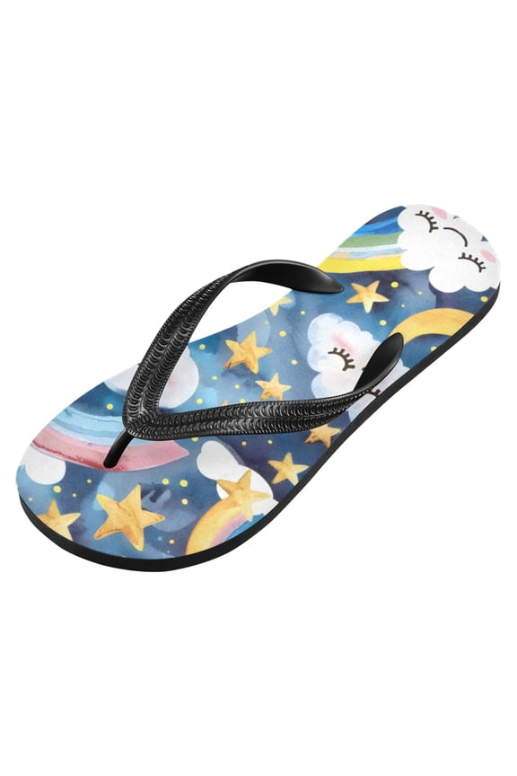 Unisex Flip Flops for Men Women Non-Slip Comfortable Lightweight Beach Thong Sandals, Rainbow Clouds Stars Moon