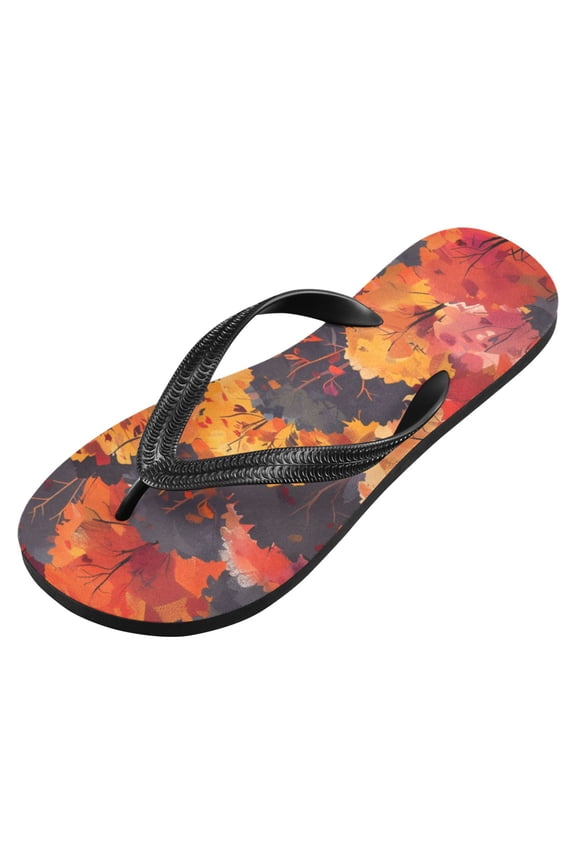 Unisex Flip Flops for Men Women Non-Slip Comfortable Lightweight Beach Thong Sandals, Red Yellow Darkslategray Trees Forest