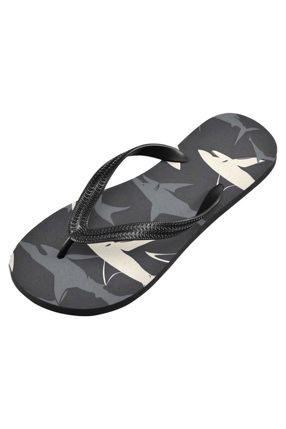 Unisex Flip Flops for Men Women Non-Slip Comfortable Lightweight Beach Thong Sandals, Shark Outline