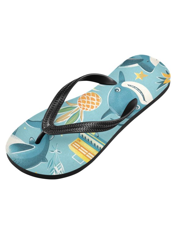 Unisex Flip Flops for Men Women Non-Slip Comfortable Lightweight Beach Thong Sandals, Shark Pineapple Music Players