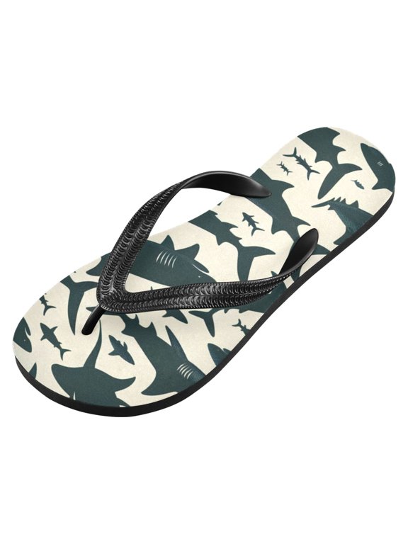 Unisex Flip Flops for Men Women Non-Slip Comfortable Lightweight Beach Thong Sandals, Shark Silhouette