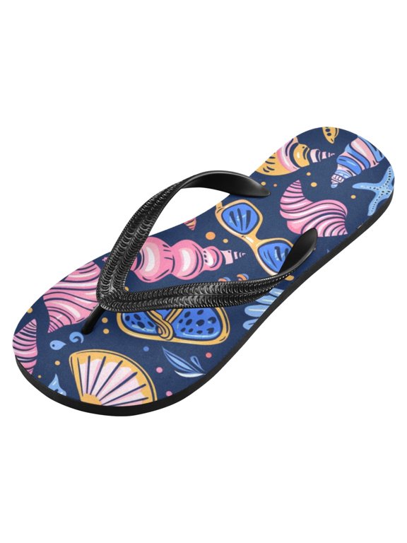Unisex Flip Flops for Men Women Non-Slip Comfortable Lightweight Beach Thong Sandals, Shells Sunglasses Conch
