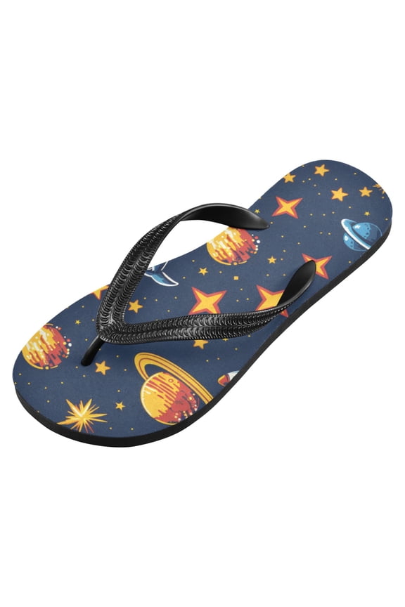 Unisex Flip Flops for Men Women Non-Slip Comfortable Lightweight Beach Thong Sandals, Space Stars Rocket Whale