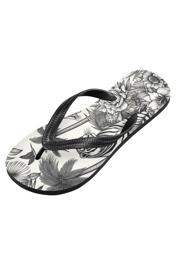 Unisex Flip Flops for Men Women Non-Slip Comfortable Lightweight Beach Thong Sandals, Tigers Palm Tree Flower