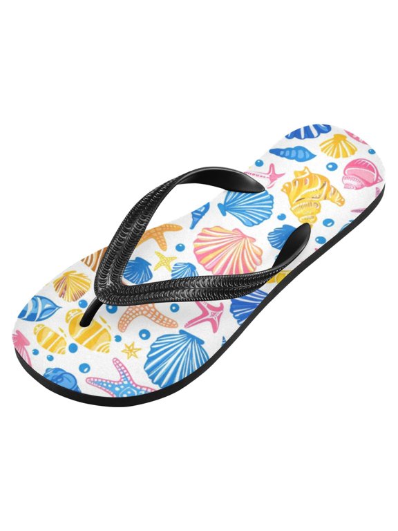 Unisex Flip Flops for Men Women Non-Slip Comfortable Lightweight Beach Thong Sandals, Watercolor Shells