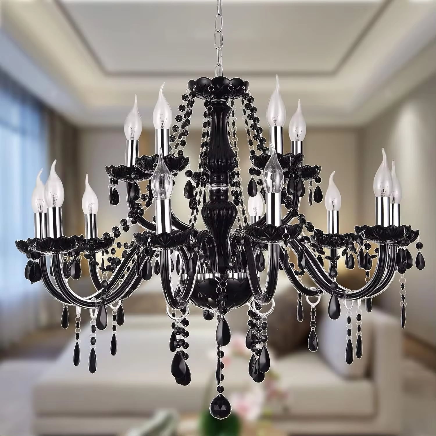 Bestier Modern Pendant Black Chandelier Crystal Raindrop Lighting - Main Image