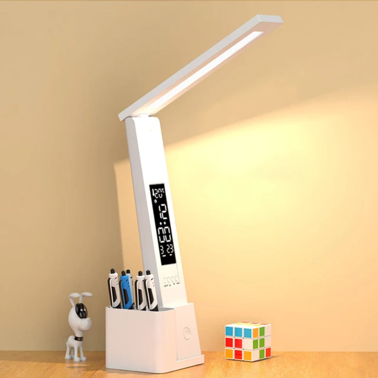 WEIYEYY LED Desk Lamp USB Dimmable Touch with Calendar Temperature