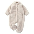 thumbnail image 1 of WEIYLL Boy's Bodysuits Solid Spring Winter Long Sleeve Plush Warm Beige Kids Romper 0-3 Months, 1 of 3