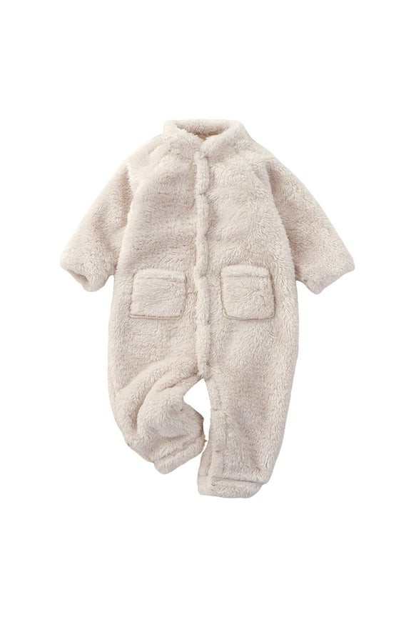 Boy's Bodysuits Solid Spring Winter Long Sleeve Plush Warm Beige Kids Romper 0-3 Months